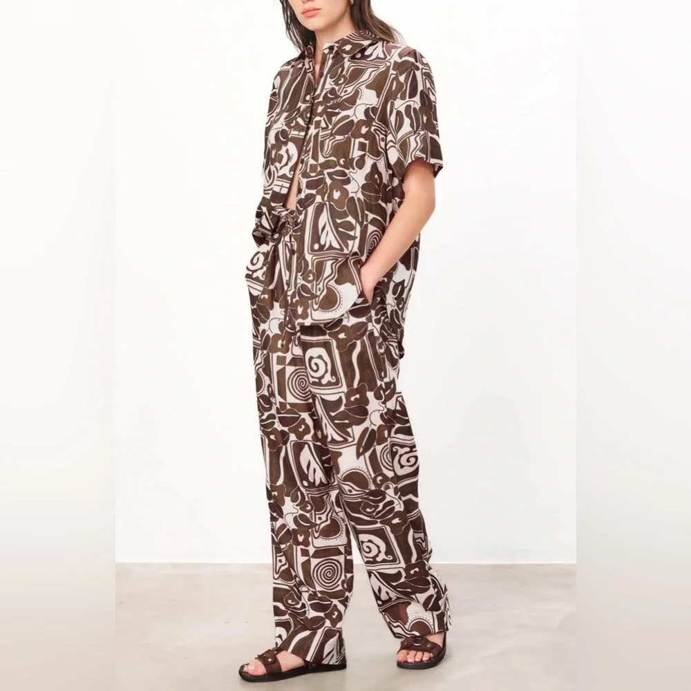 Mara Hoffman Jackie Pant Straight Leg Elastic Waistband Drawstring Abrazo Hemp - Picture 4 of 12